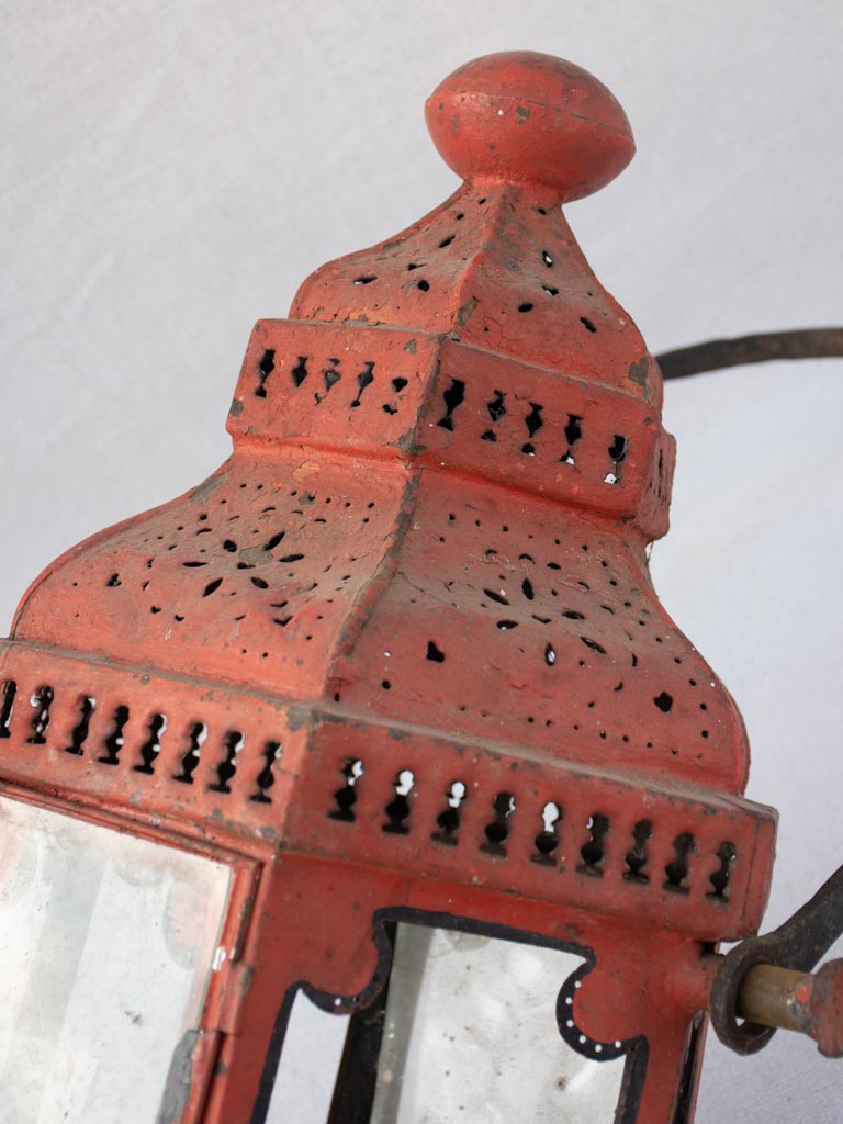 Antique French processional lantern with red patina 24"