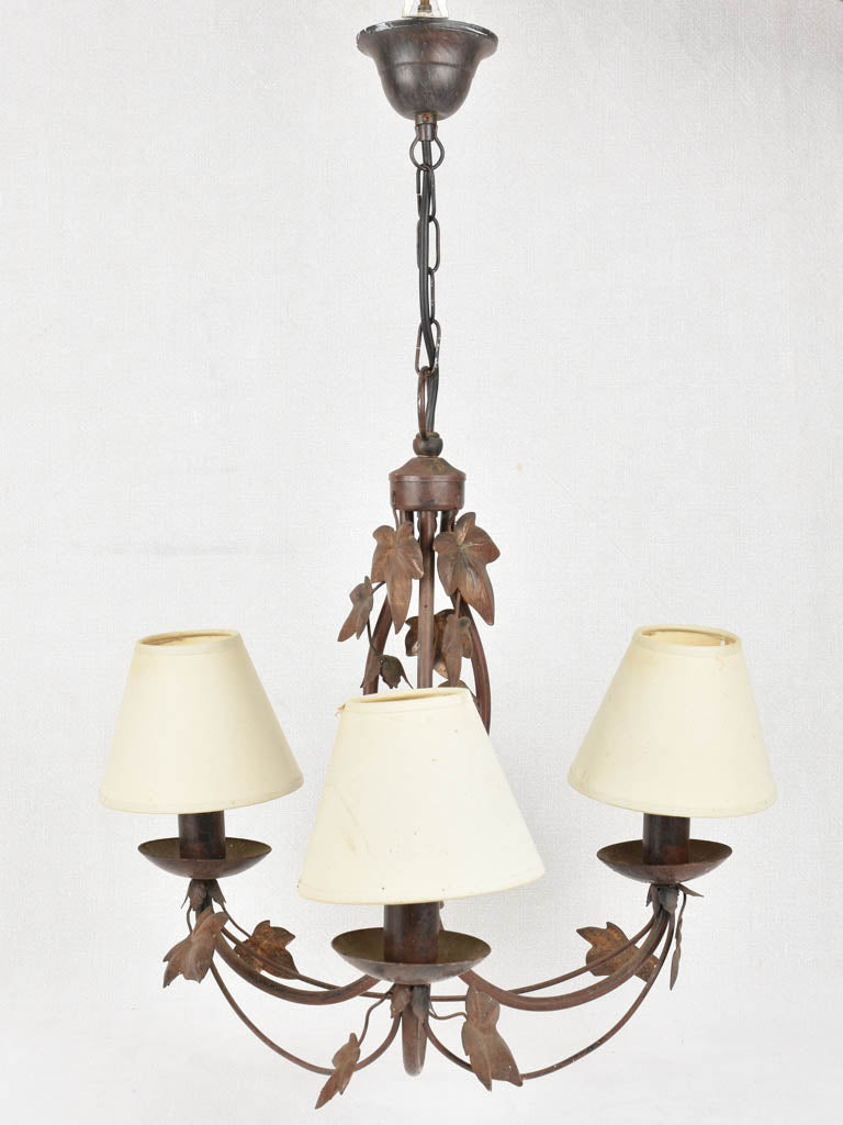 Pretty three light three light chandelier with ivy - 1900s