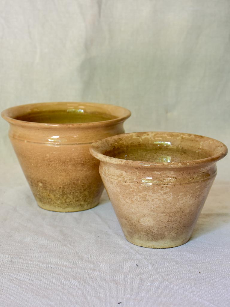 Two antique French earthenware confiture pots - brown