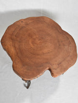 Mid-century brutalist tree trunk coffee table on wrought iron base 17"