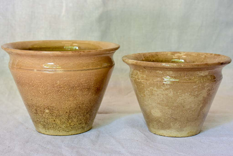 Two antique French earthenware confiture pots - brown