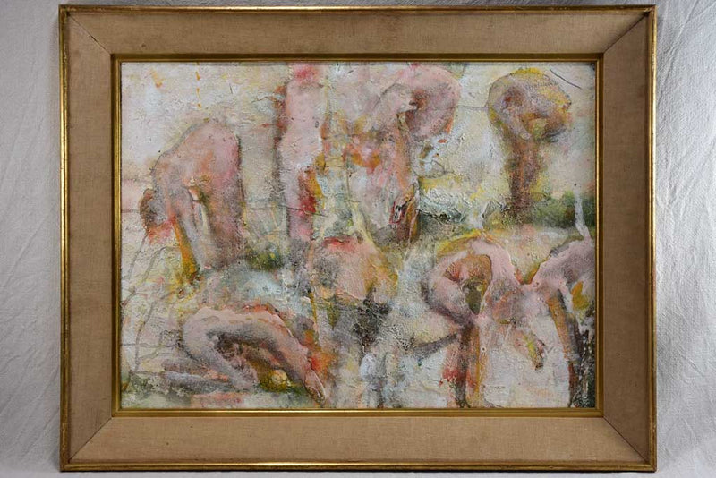 Large abstract vintage mixed media painting - bathing ladies - Marc Asterlind 27¼" x 34¾"