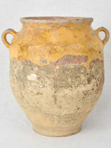 Large antique French confit pot with yellow & green glaze 13½"