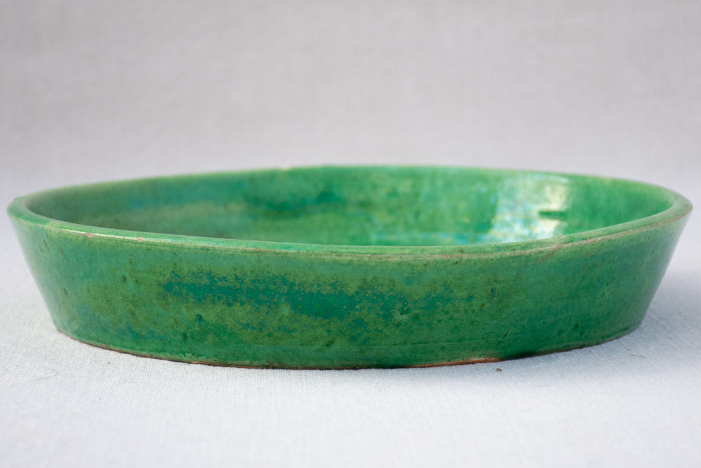 RESERVED Vintage French terracotta pot plant saucer with green glaze 11¾"
