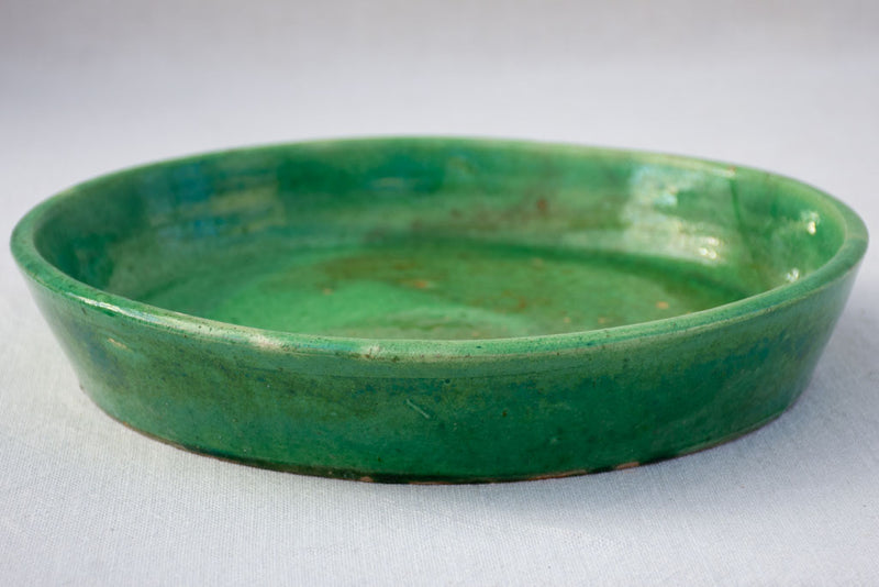 RESERVED Vintage French terracotta pot plant saucer with green glaze 11¾"
