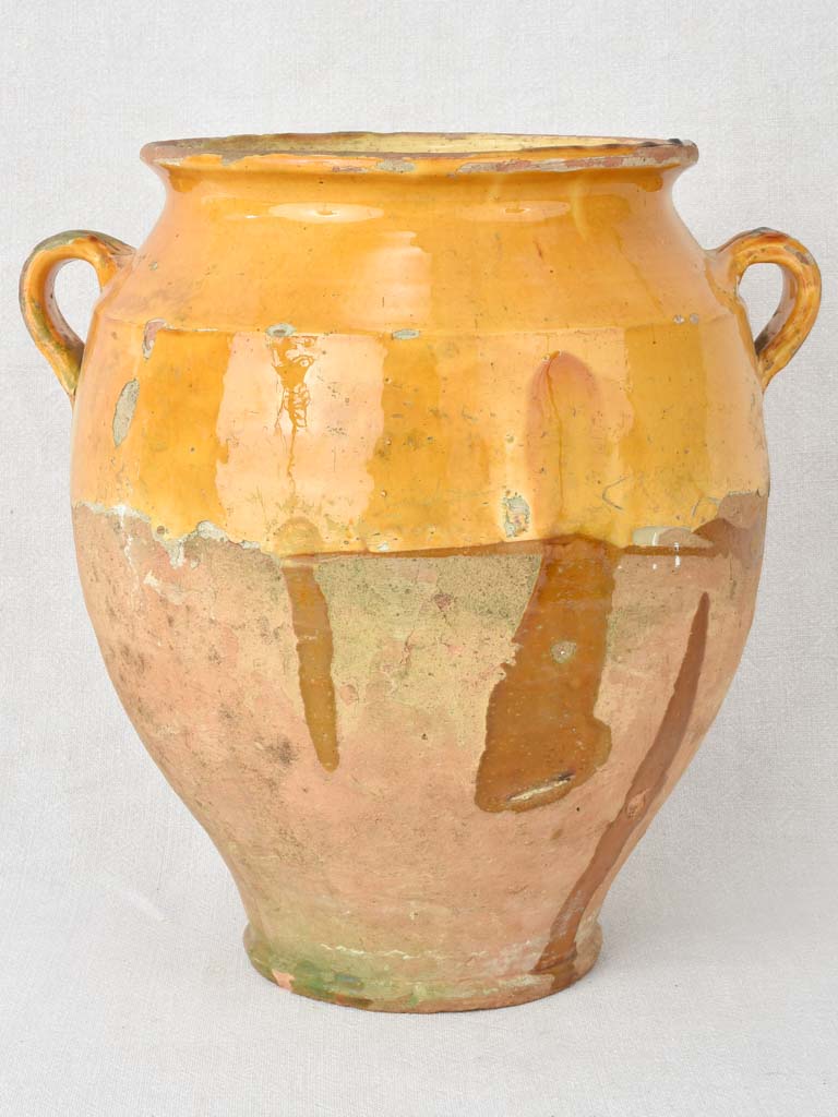 Very large French confit pot with yellow ocher glaze 13¾"