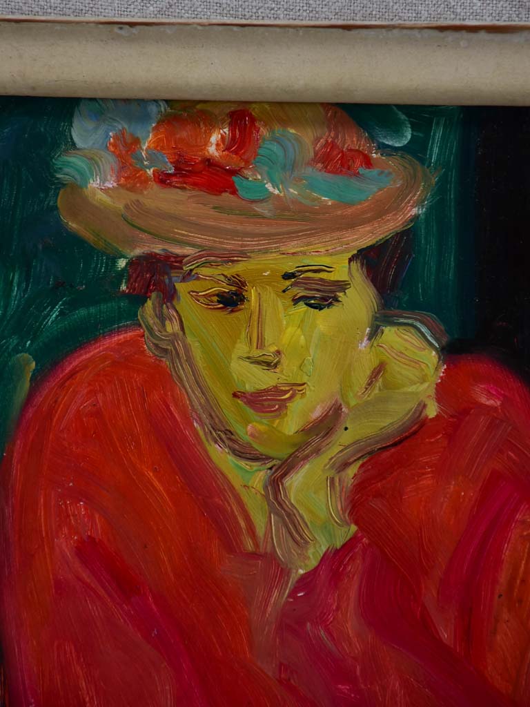 20th Century oil on board - Portrait rouge - Anna Costa 11½" x 15¼"