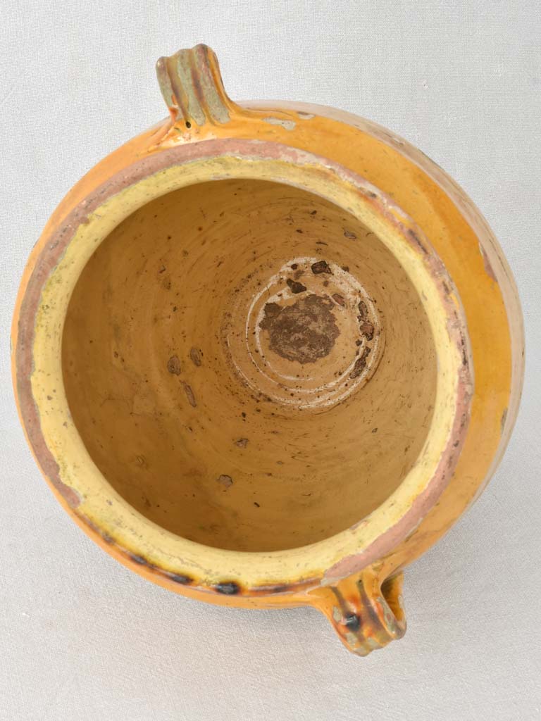 Very large French confit pot with yellow ocher glaze 13¾"
