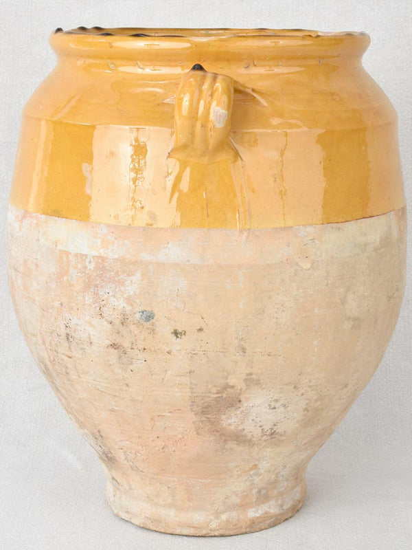 Very large antique French confit pot with ocher glaze 13½"