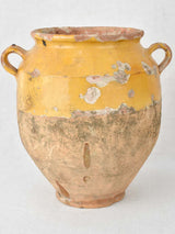 Rustic large French confit pot with yellow ocher glaze 13"