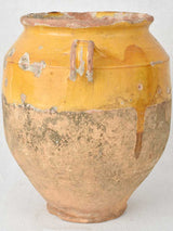 Rustic large French confit pot with yellow ocher glaze 13"