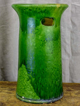 Large mid-century vase with green glaze and handles