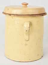 Antique Italian lidded pot with pale yellow glaze 9"