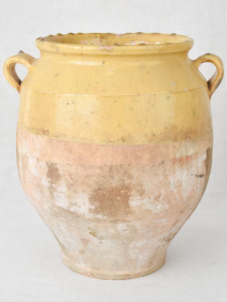 Large pale yellow antique French confit pot 12¼"