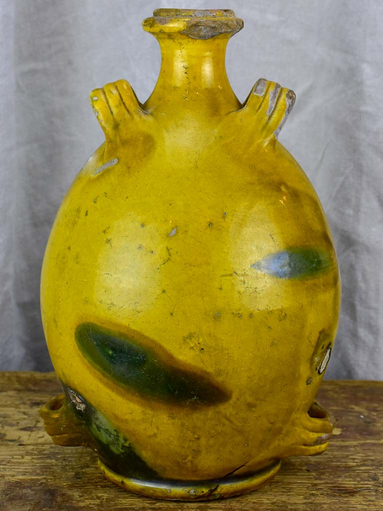 Antique French Provincial Conscience jug with yellow and green glaze - water / oil