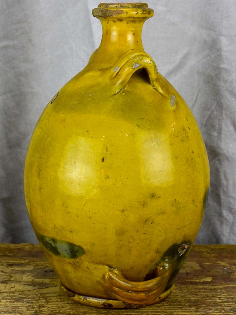 Antique French Provincial Conscience jug with yellow and green glaze - water / oil