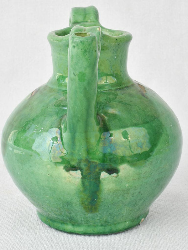 Miniature vintage water cruche with emerald green glaze 6¾"
