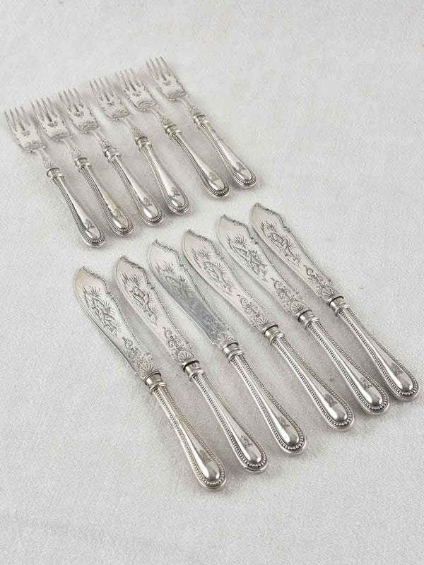 Victorian seafood flatware - silverplate - six knives and forks