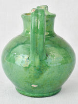 Miniature vintage water cruche with emerald green glaze 6¾"