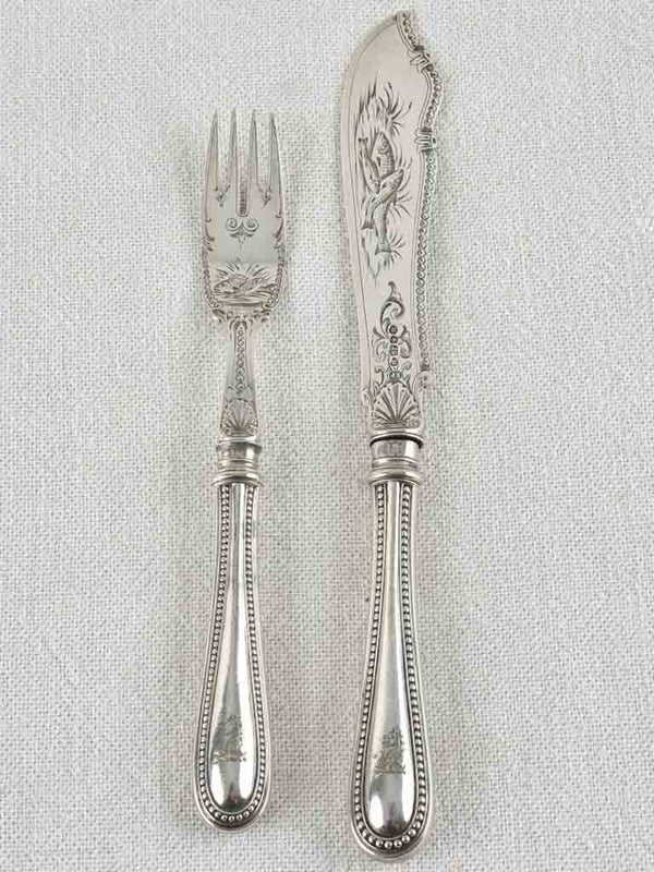 Victorian seafood flatware - silverplate - six knives and forks