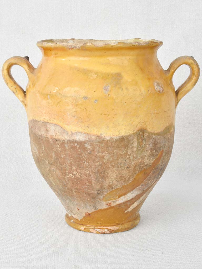 Superb antique French confit pot with yellow ocher glaze 8¾"