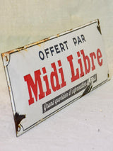 1930's French enamel sign - Midi Libre newspaper 13¾" x 4"
