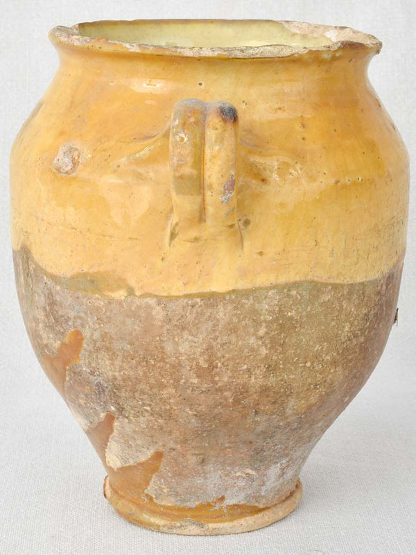 Superb antique French confit pot with yellow ocher glaze 8¾"