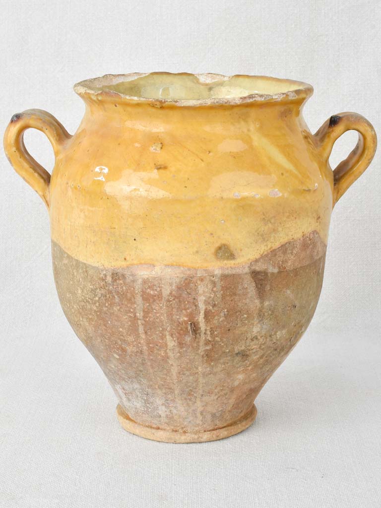 Superb antique French confit pot with yellow ocher glaze 8¾"