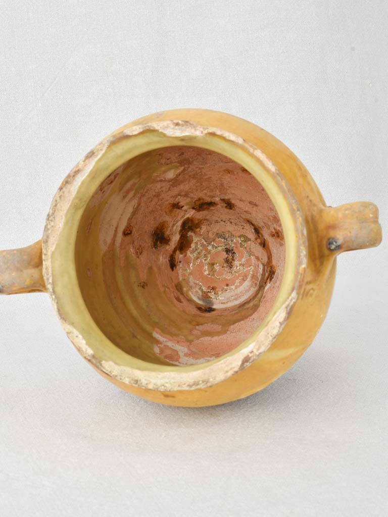 Superb antique French confit pot with yellow ocher glaze 8¾"