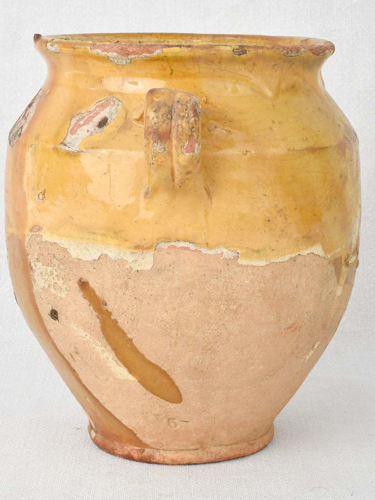 Antique French confit pot with ocher glaze 9½"