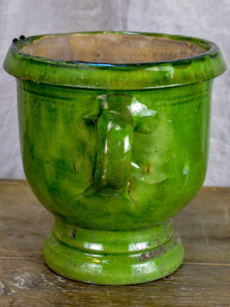 Antique French garden planter with green glaze - small model