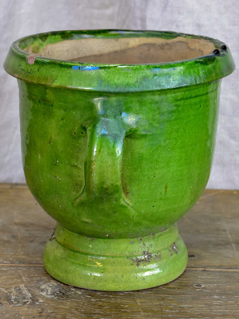 Antique French garden planter with green glaze - small model
