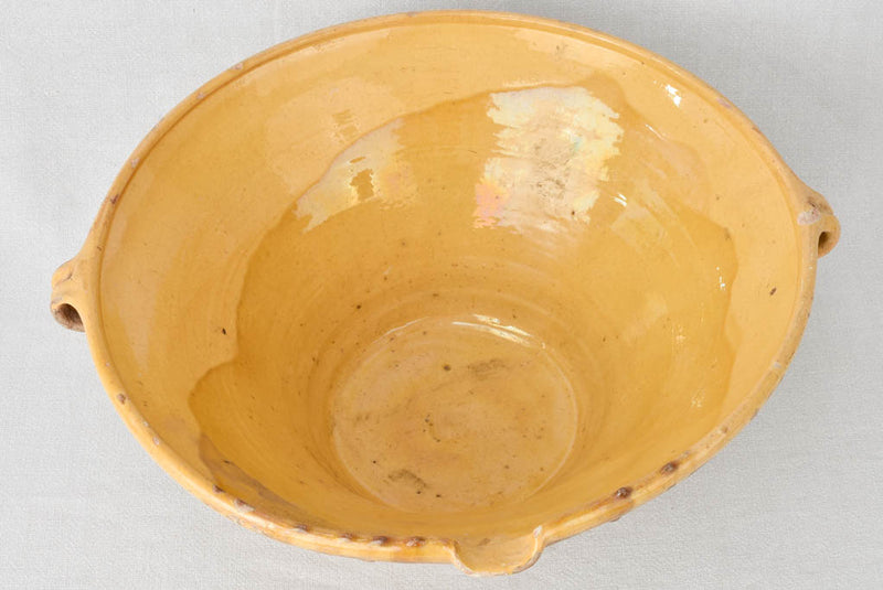 Large antique French tian bowl with yellow glaze 17¾"