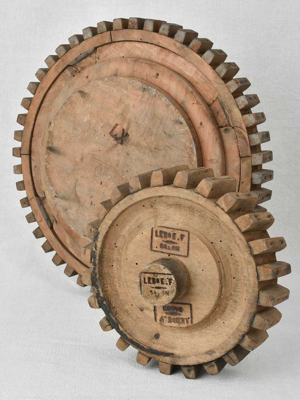 2 antique wooden cogwheels 9¾" & 16½"