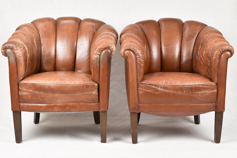 Pair of 1940s French leather club chairs