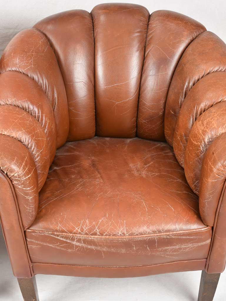 Pair of 1940s French leather club chairs