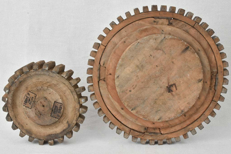 2 antique wooden cogwheels 9¾" & 16½"