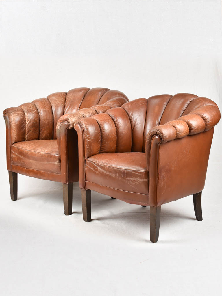 Pair of 1940s French leather club chairs