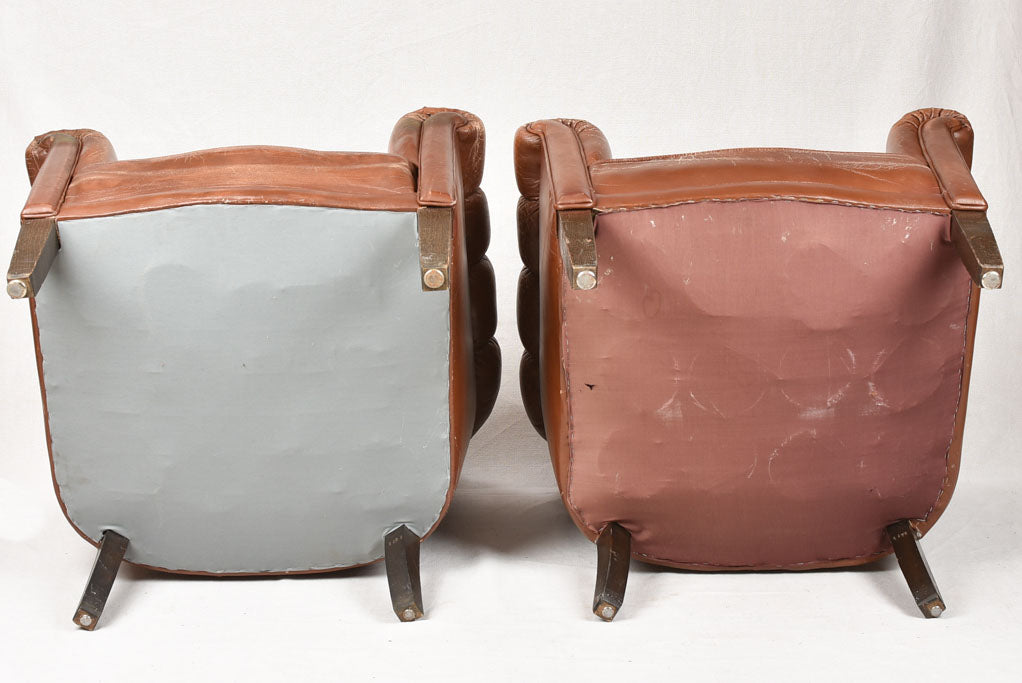 Pair of 1940s French leather club chairs