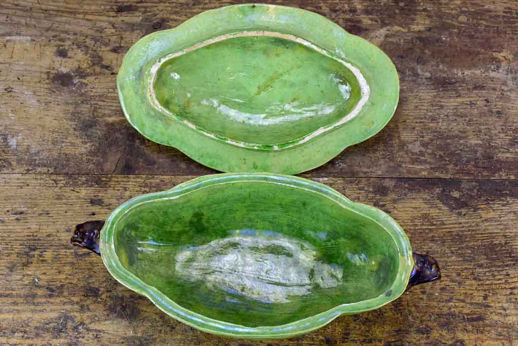 Antique French vegetable tureen from Dieulefit - green glaze
