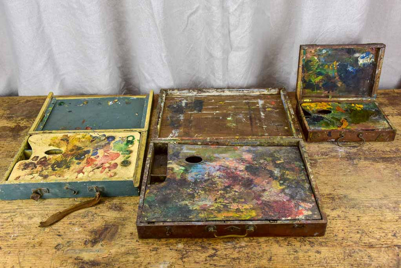 Collection of three antique French paint boxes