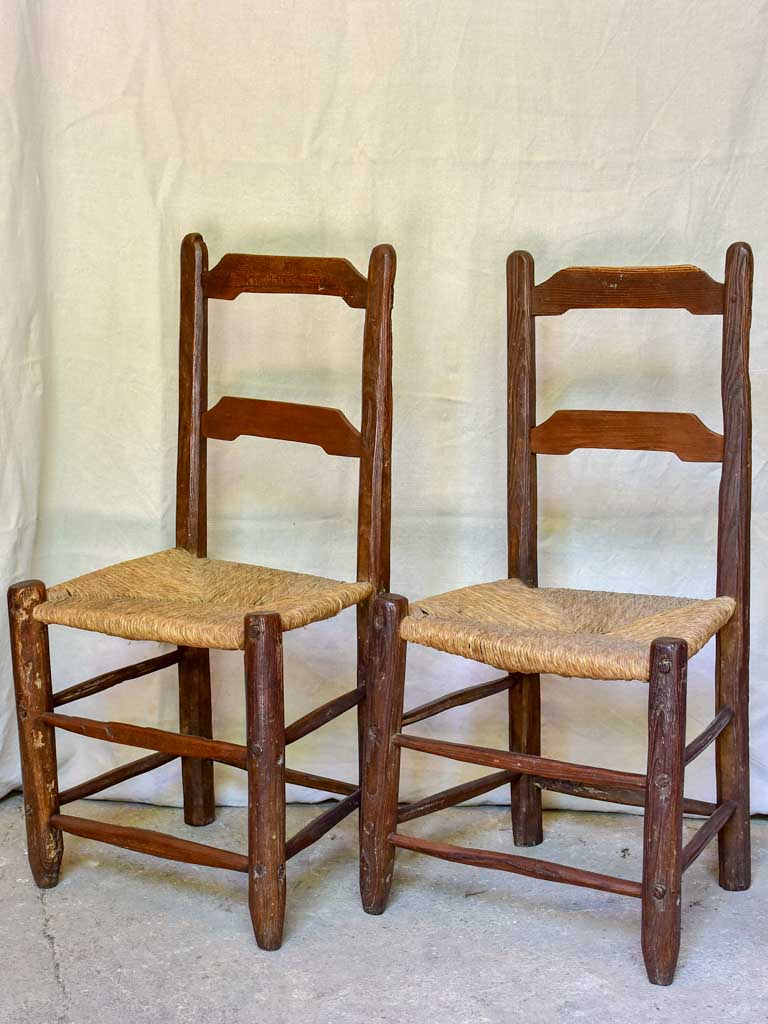 Pair of 18th Century French farm chairs with straw seats