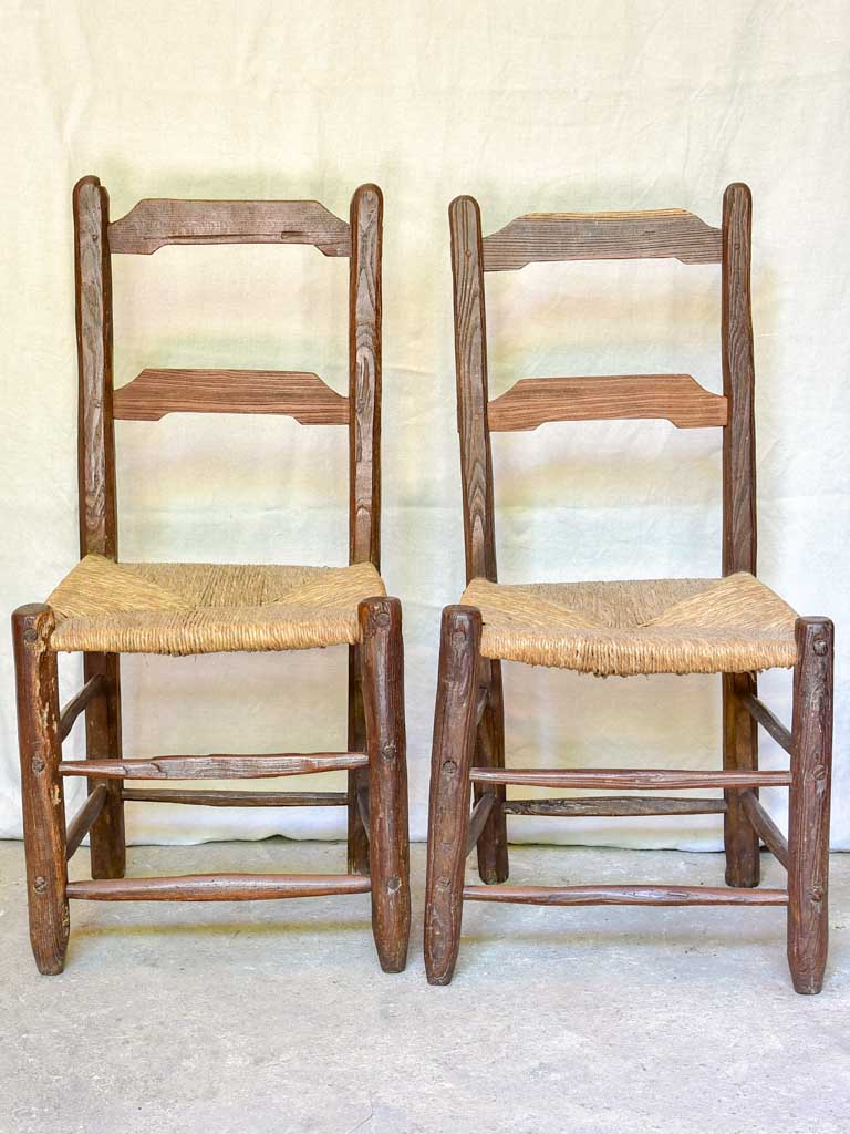 Pair of 18th Century French farm chairs with straw seats