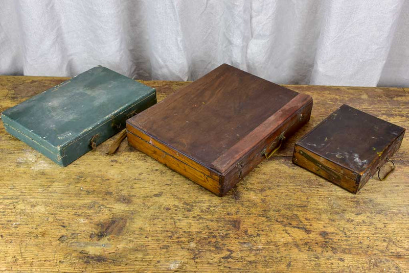 Collection of three antique French paint boxes