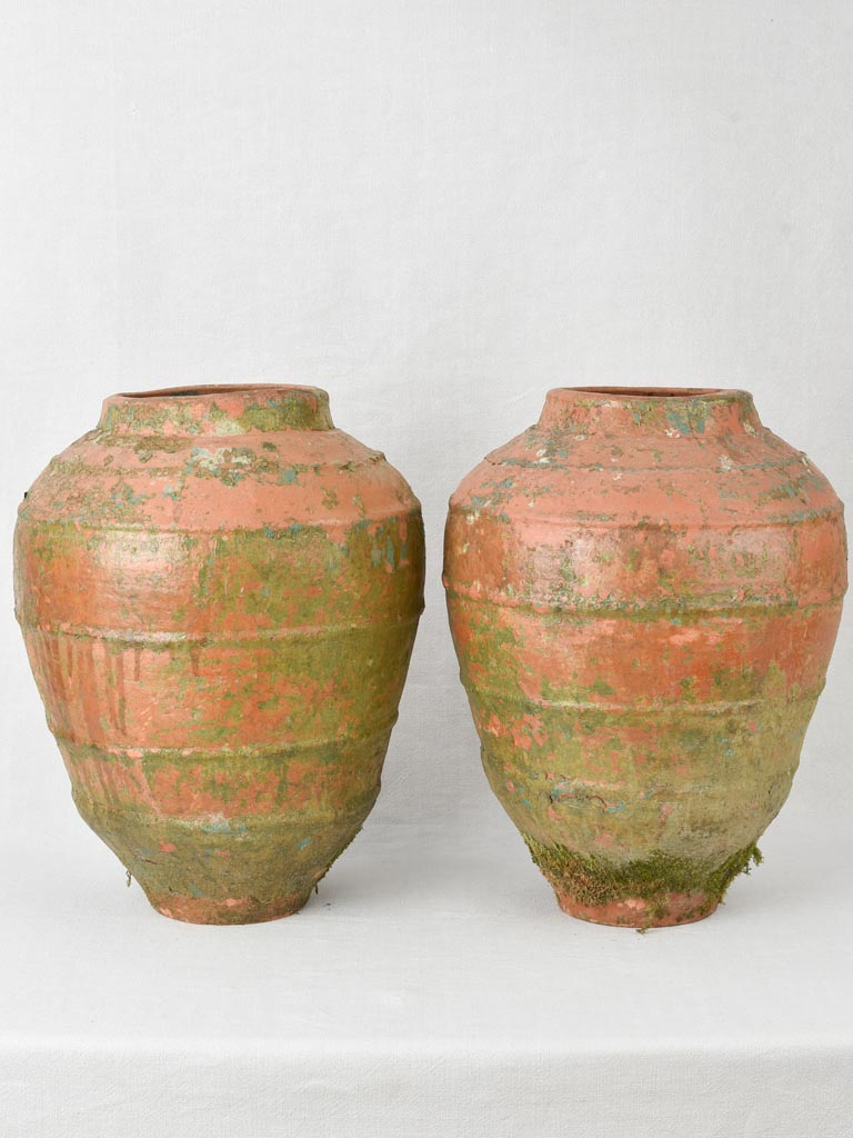Pair of antique Spanish terracotta oil pots 22"