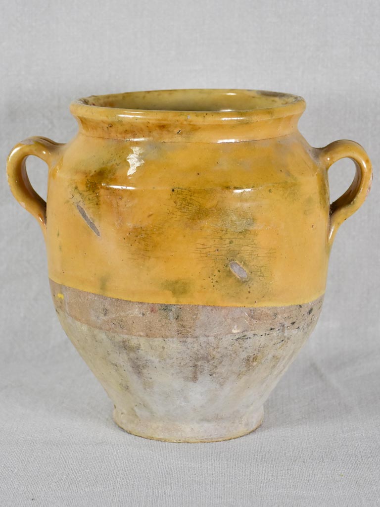 Antique French confit pot with yellow glaze 8¾"