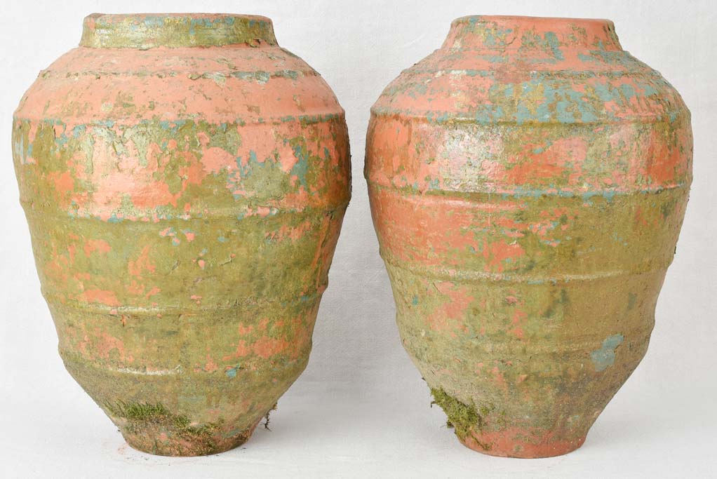 Pair of antique Spanish terracotta oil pots 22"