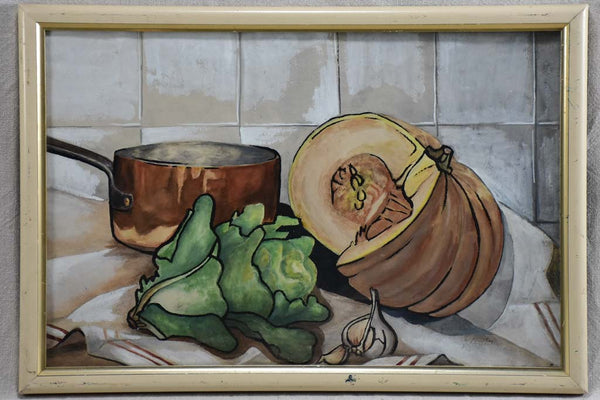 Gouache still life with pumpkin - Laure Alexandre Phlip (1910-1999) 14¼" x 20"