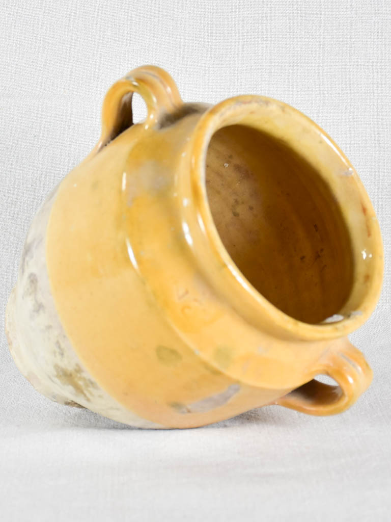 Antique French confit pot with yellow glaze 8¾"