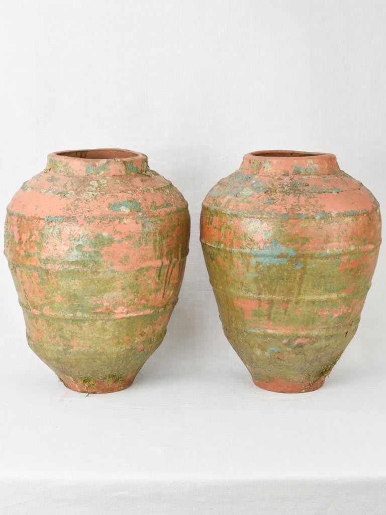 Pair of antique Spanish terracotta oil pots 22"